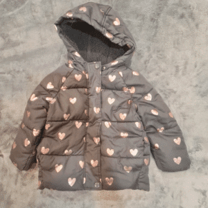 George Girls Grey Padded Heart Coat Age 1.5–2 Years | Hooded Warm Winter Jacket