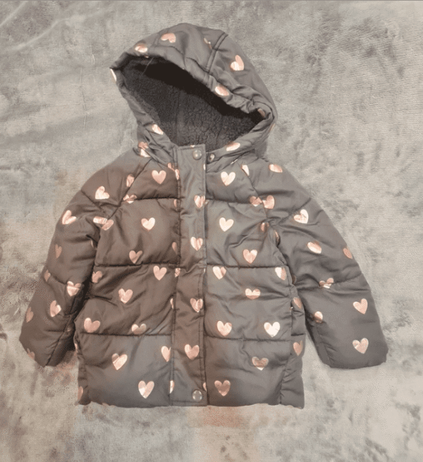 George Girls Grey Padded Heart Coat Age 1.5–2 Years | Hooded Warm Winter Jacket