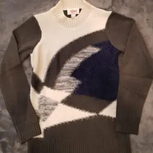 Afibel Women’s Soft Knit Jumper Beige/Grey/Blue | Size UK 6–8