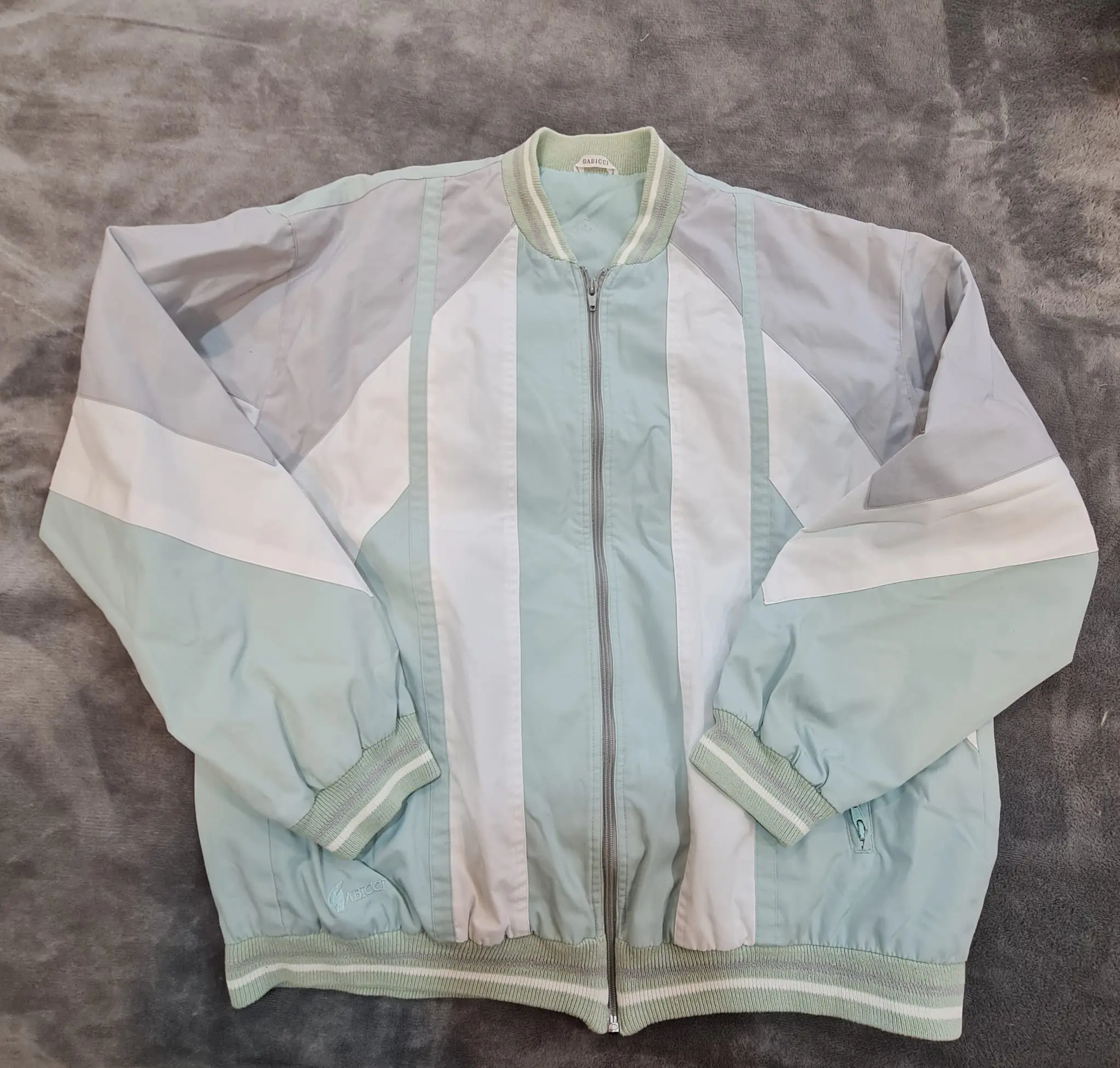 Gabicci Men’s Bomber Jacket - Mint Retro Zip Jacket - Size L