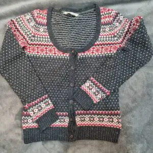 Fat Face Fair Isle Knit Cardigan Grey Red White UK 8