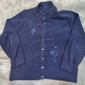 Navy Floral Embroidered Button-Up Cardigan - UK Made - Size M