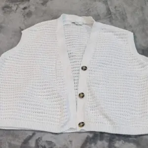 M&S White Crochet Knit Button Vest - Size L