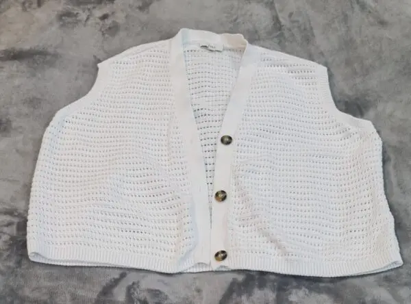 M&S White Crochet Knit Button Vest - Size L