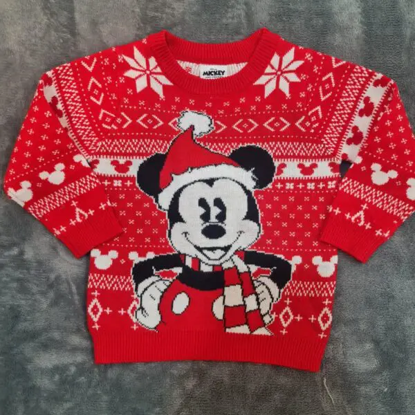 Disney Mickey Christmas Jumper – 1–1.5 Years – Red Festive Knit