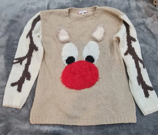 NEXT Women’s Reindeer Christmas Jumper - UK 14 - Beige