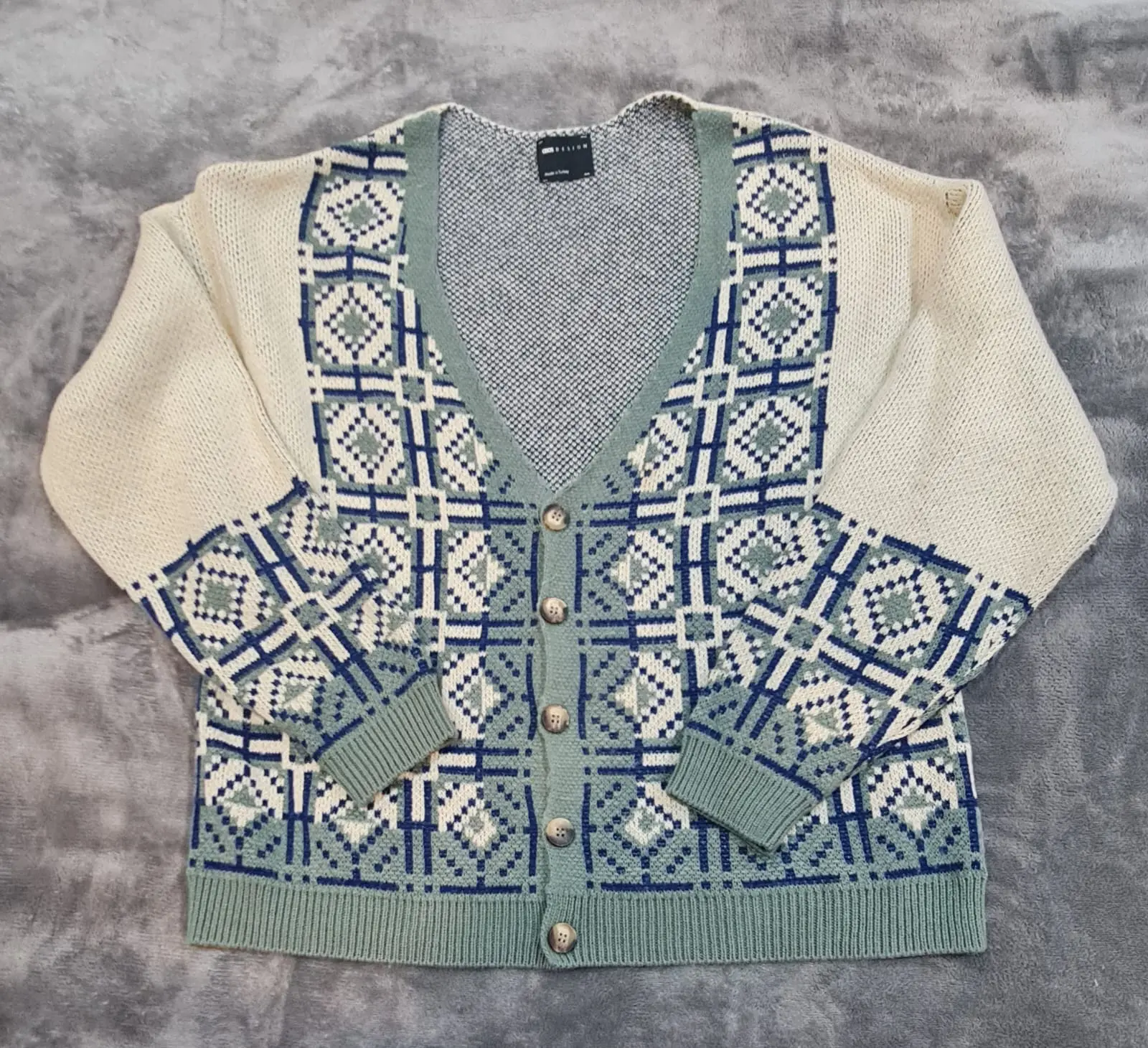 ASOS Design Patterned Knit Cardigan - Women’s L - Green/Blue