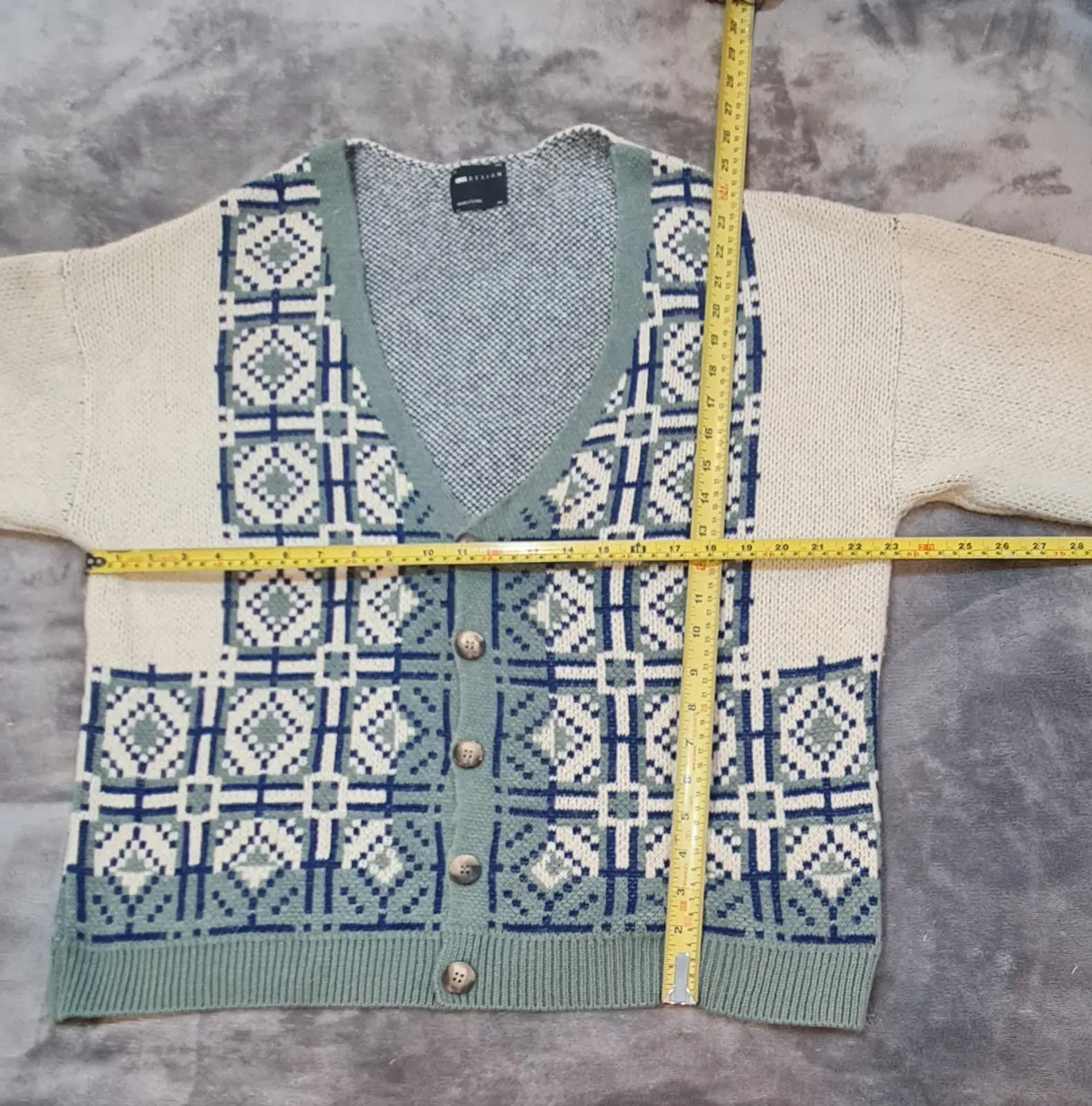 ASOS Design Patterned Knit Cardigan - Women’s L - Green/Blue - Image 3