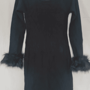Shein Curve Black Ribbed Knit Dress Faux Fur Cuffs XL (UK 20-22)