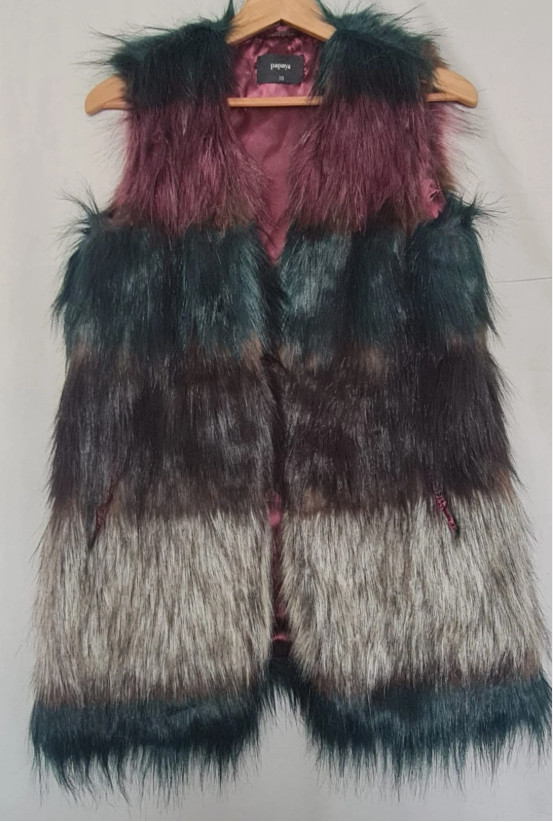 Papaya Womens Faux Fur Gilet Waistcoat Multi Colour S / UK 8-10