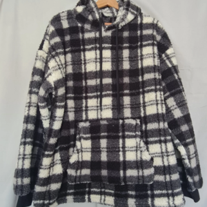 TU Mens Teddy Fleece Lounge Hoodie Check XL