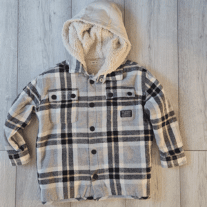 F&F Boys Hooded Check Shacket Jacket Grey Black 6-7 Years / 116cm