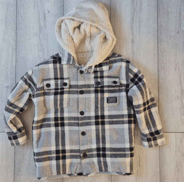 F&F Boys Hooded Check Shacket Jacket Grey Black 6-7 Years / 116cm