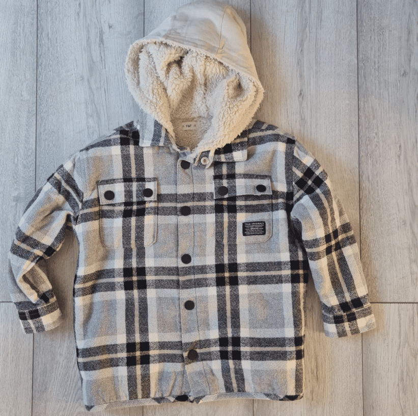 F&F Boys Hooded Check Shacket Jacket Grey Black 6-7 Years / 116cm