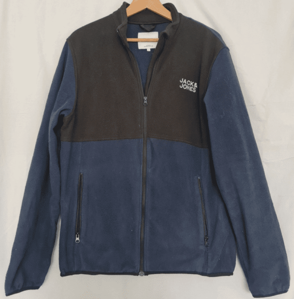 Jack & Jones Mens Fleece Jacket Full Zip Navy Black Size L