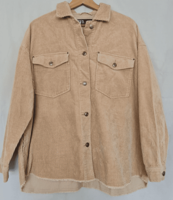 Zara Womens Corduroy Overshirt Beige XL / UK 20-22