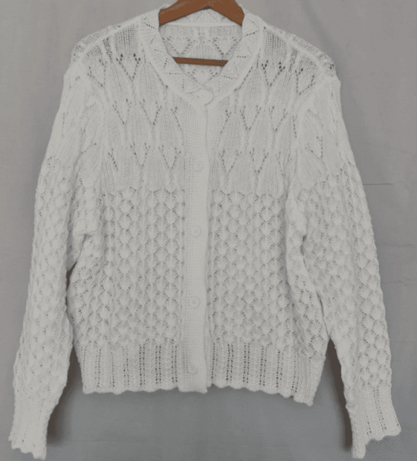 Womens Knitted White Button Up Crochet Style XXL UK 24-26