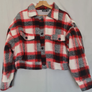 Boohoo Womens Cropped Check Shacket Jacket Red Black M / UK 12-14