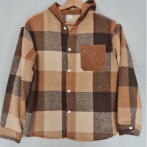 Shein Boys Check Hooded Shirt Jacket Brown Plaid 11-12 Years