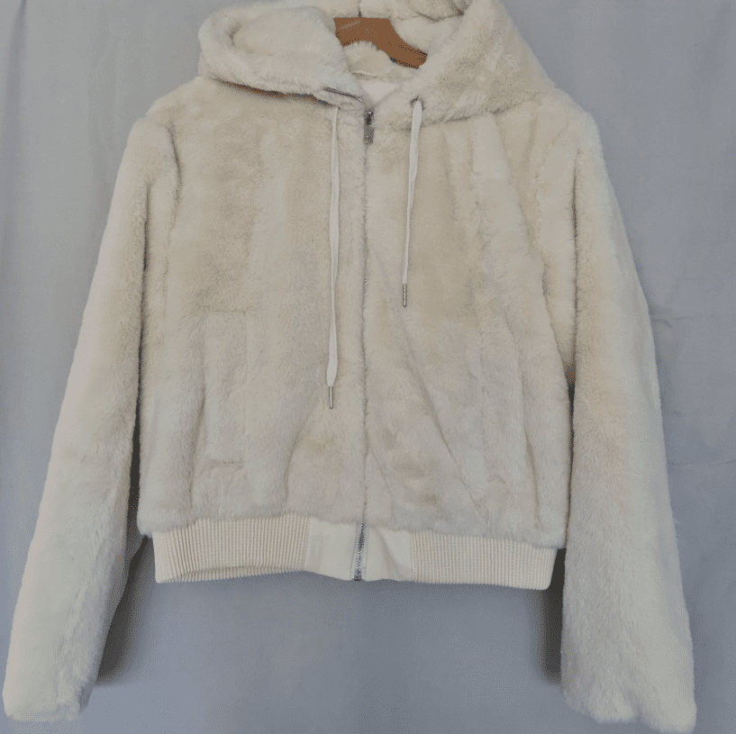 Shein Womens Faux Fur Teddy Hoodie Jacket Cream White S / UK 8-10