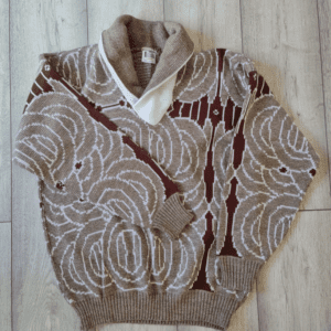 Vintage Acrylic Mens Knitted Jumper Brown Beige L