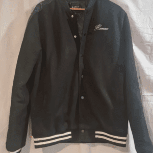 BoohooMAN Varsity Bomber Jacket Black Snap Button M Mens