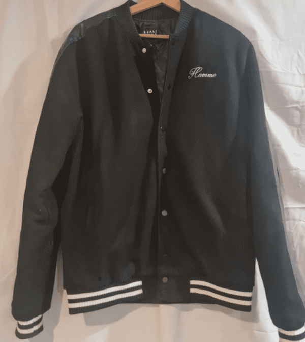 BoohooMAN Varsity Bomber Jacket Black Snap Button M Mens
