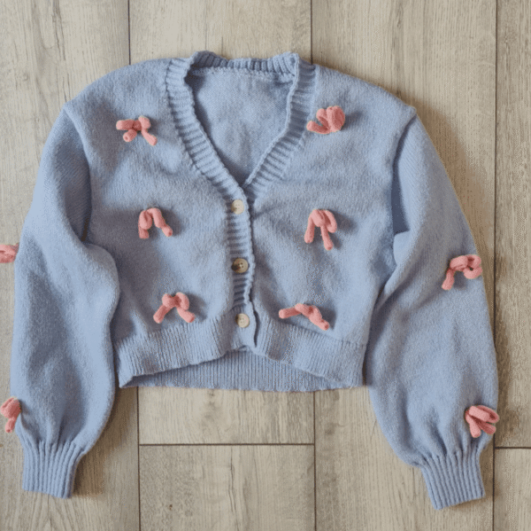 Shein Girls Bow Detail Cardigan Light Blue 8 Years / 128 cm