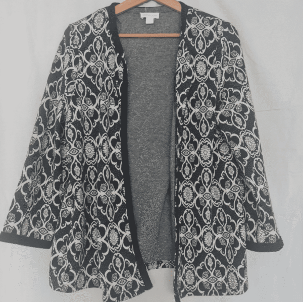 Monsoon Womens Cardigan Black White Patterned L / UK 16-18