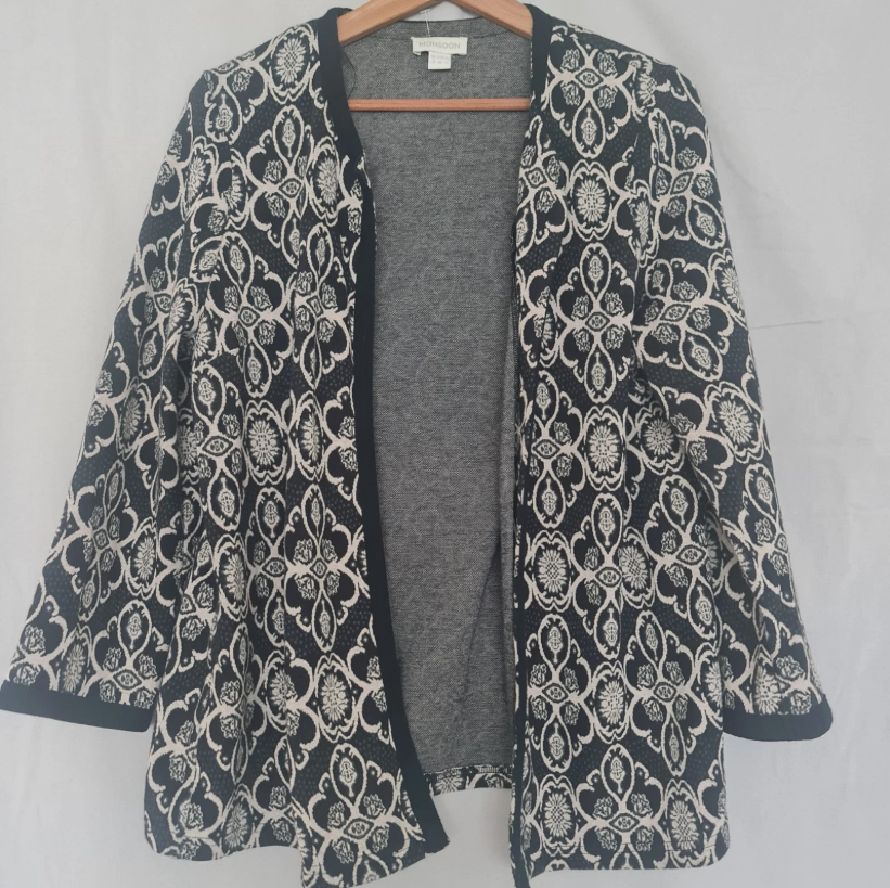 Monsoon Womens Cardigan Black White Patterned L / UK 16-18