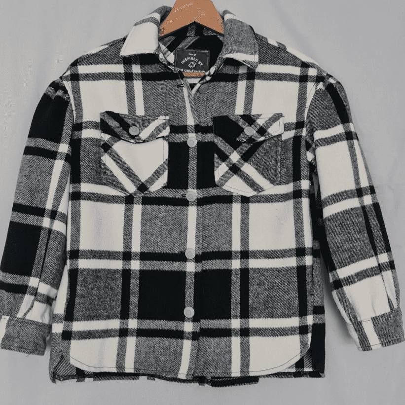 George Kids Check Shacket Jacket Black White 9-10 Years