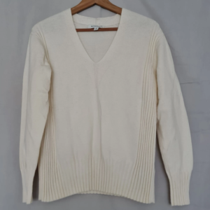 Autograph Womens Jumper Cream V Neck Knit Sweater S / UK 8-10