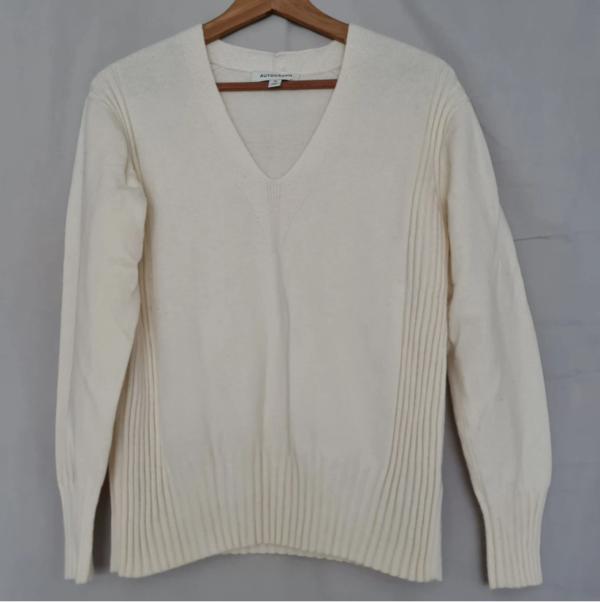 Autograph Womens Jumper Cream V Neck Knit Sweater S / UK 8-10