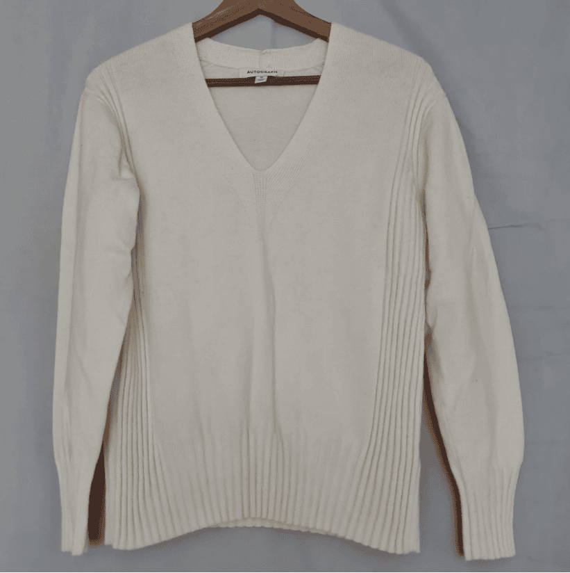 Autograph Womens Jumper Cream V Neck Knit Sweater S / UK 8-10