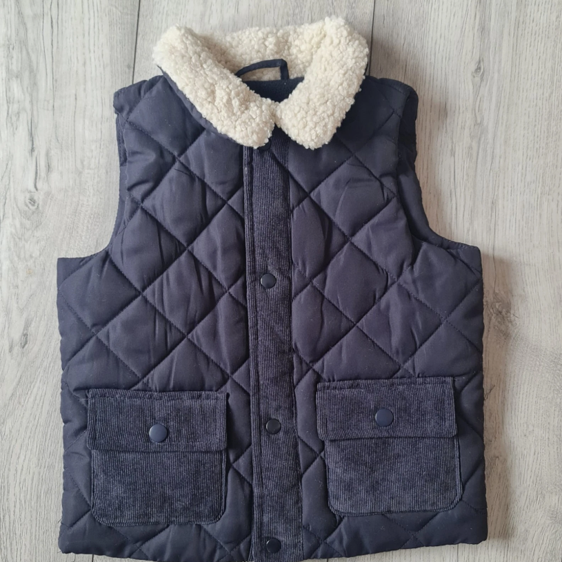 Matalan Kids Quilted Gilet Navy Sherpa Collar 18-24 Months
