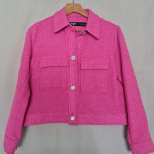 Zara Womens Pink Boucle Cropped Jacket Button Up S / UK 8-10