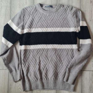 Andrid Mens Textured Stripe Jumper Grey XL Crew Neck Knit