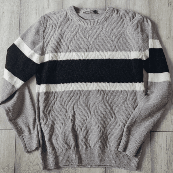 Andrid Mens Textured Stripe Jumper Grey XL Crew Neck Knit