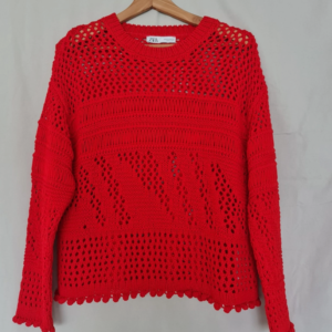 Zara Womens Crochet Knit Jumper Red M / UK 12-14