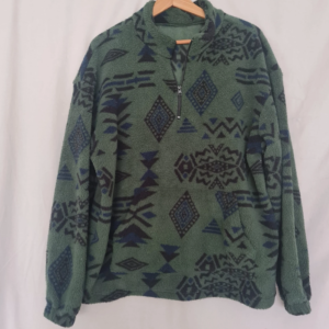 Vintage Aztec Fleece Quarter Zip Jumper Khaki Green XL