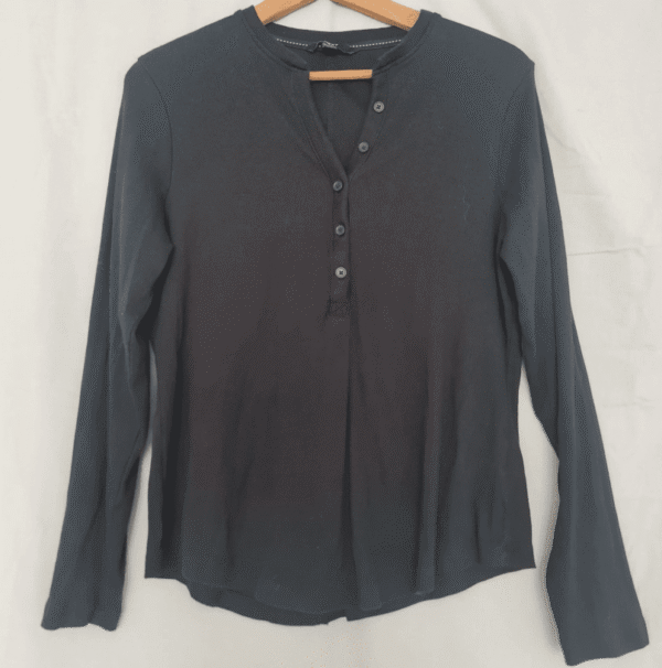 Next Womens Ribbed Henley Top Black XL / UK 20-22