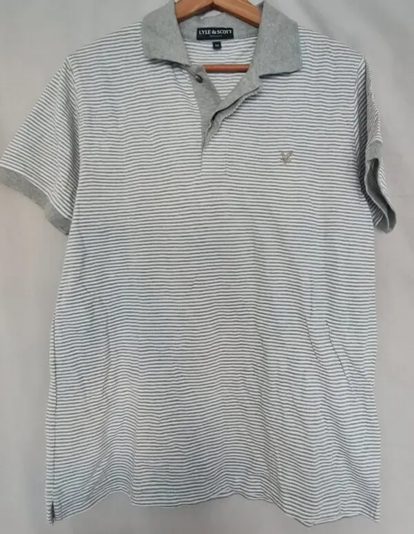 Lyle & Scott Heritage Grey Striped Polo Shirt M Short Sleeve