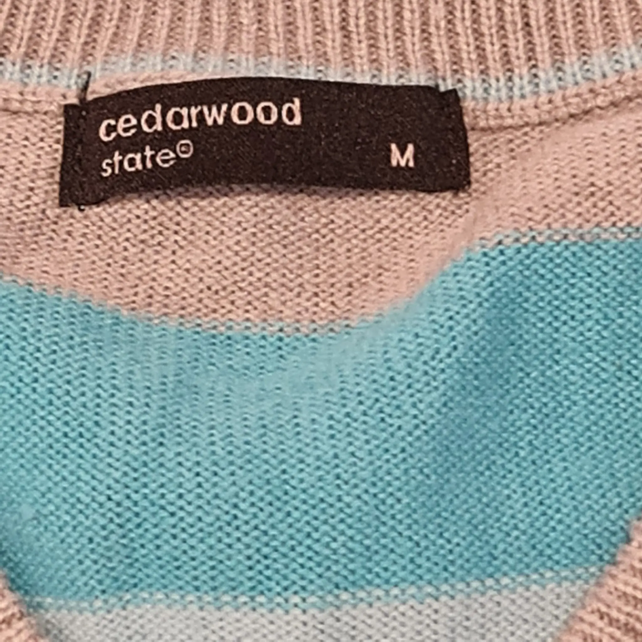Cedar Wood State Men's Grey Blue Striped V Neck Jumper Size M - Image 2