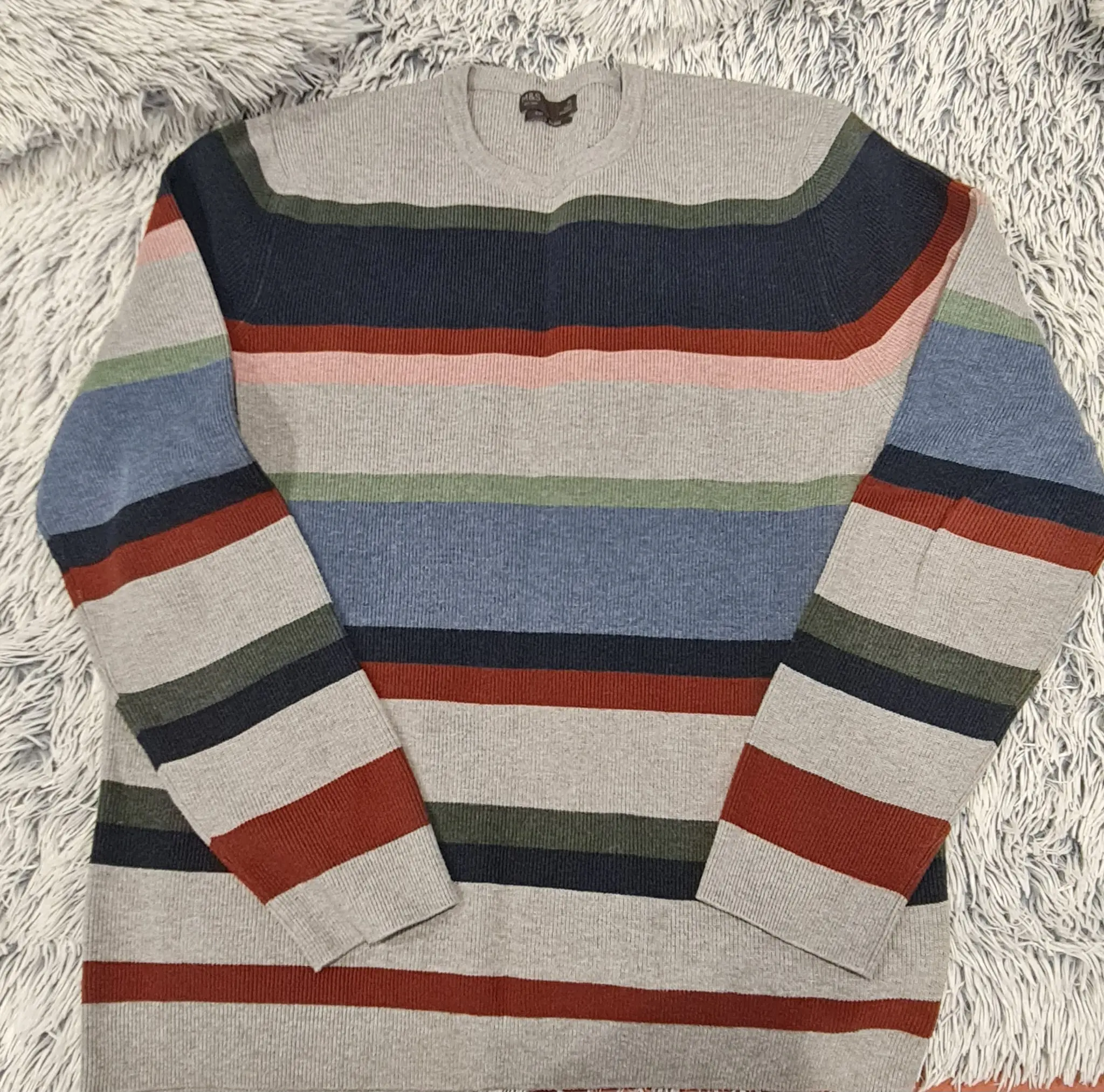 Marks & Spencer Men’s Multicolour Striped Crew Neck Jumper XL