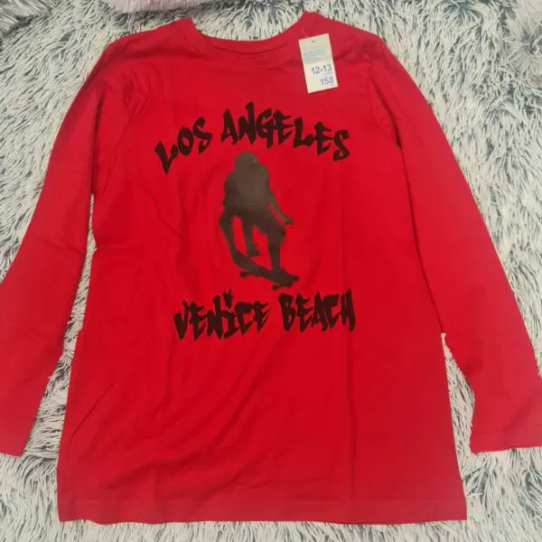 Primark Boys Los Angeles Skateboard Top Red 12-13 Years 158cm