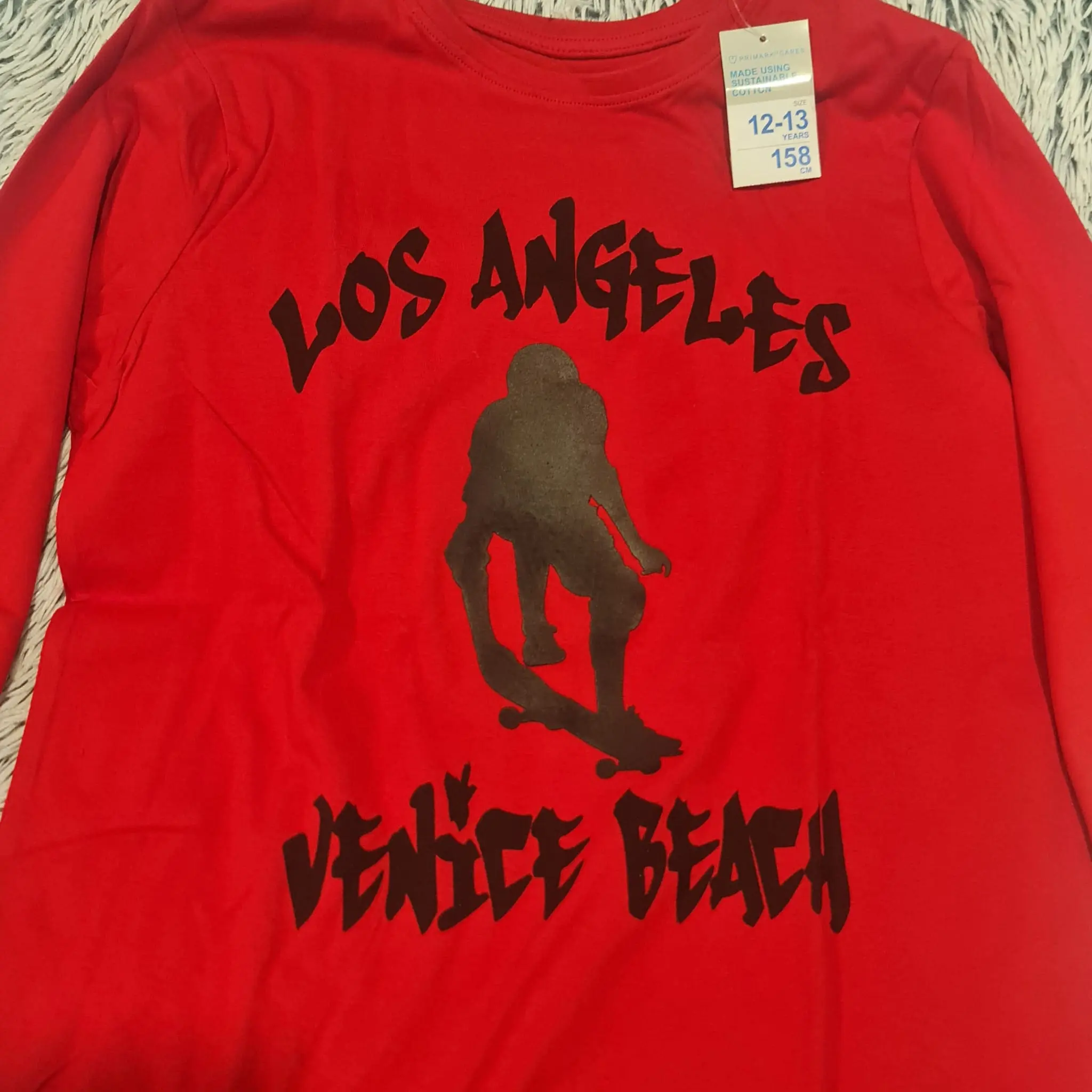 Primark Boys Los Angeles Skateboard Top Red 12-13 Years 158cm - Image 2