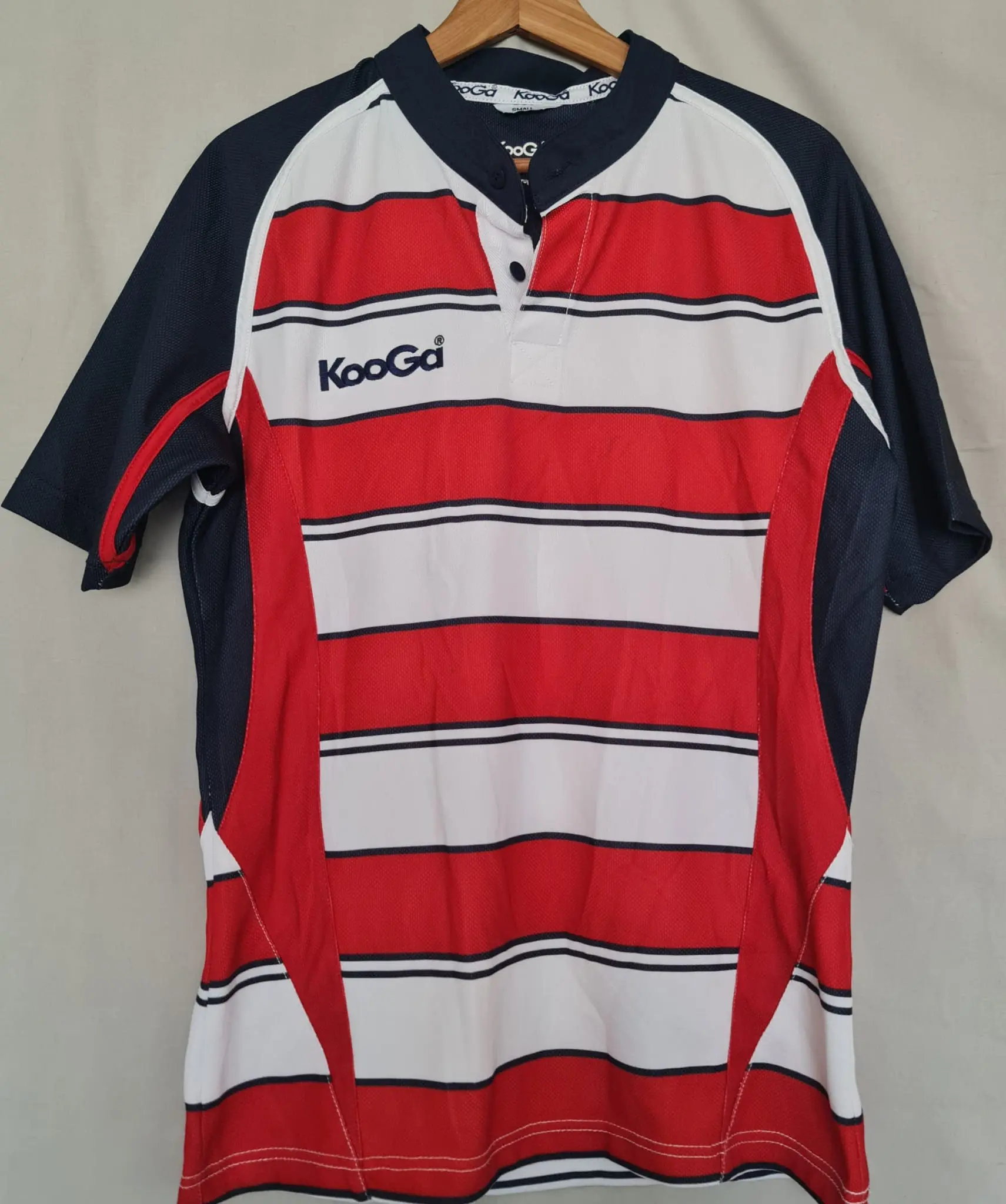 Kooga Mens Rugby Shirt Red White Navy Short Sleeve Size S