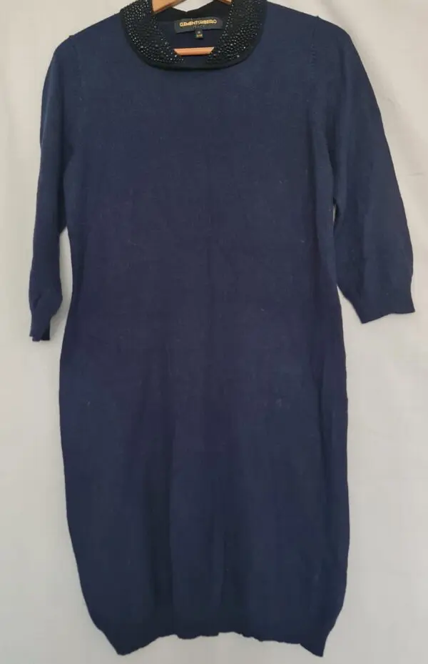 Clements Ribeiro Womens Embellished Knit Midi Dress Navy Black M UK 12-14