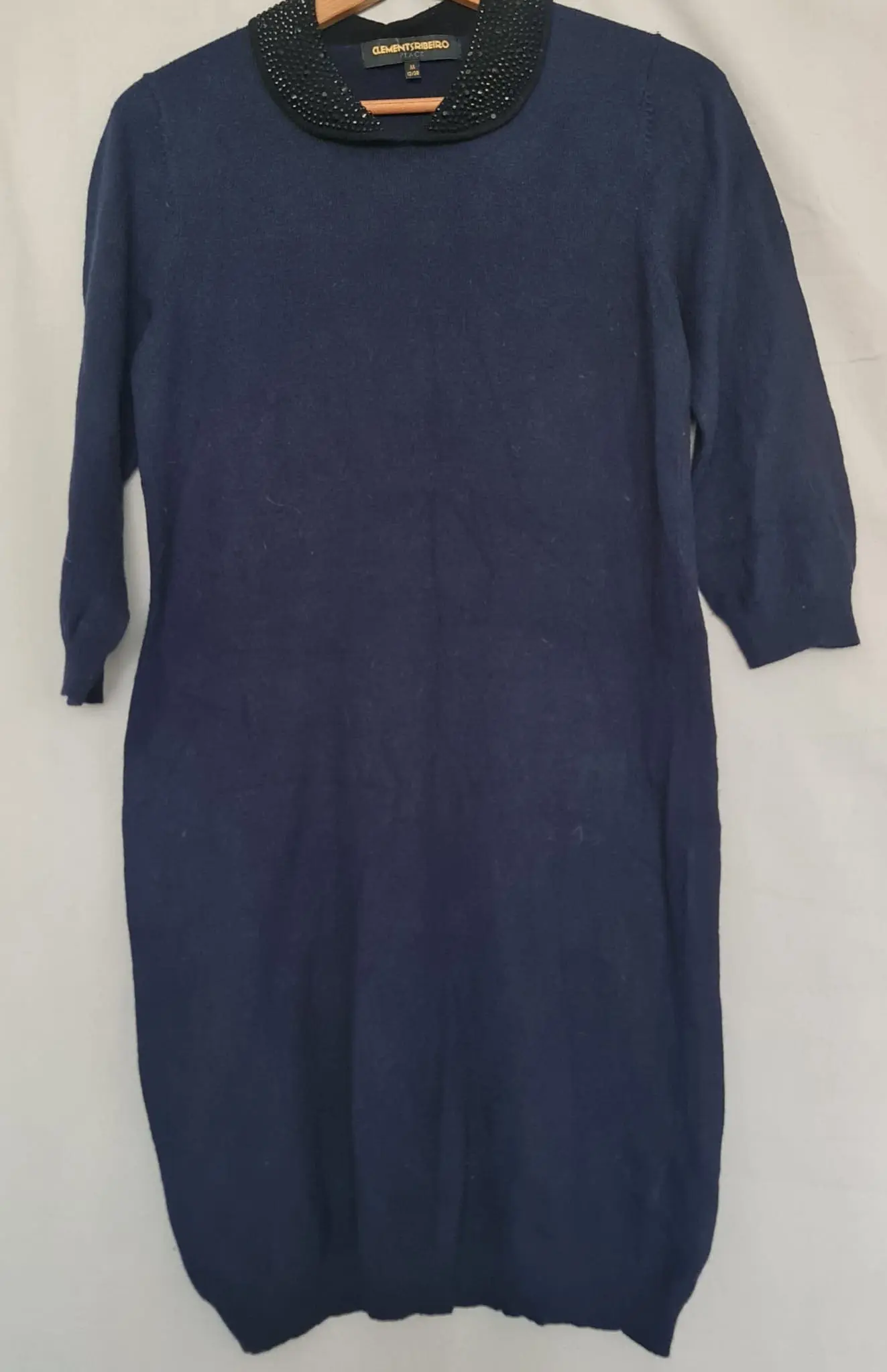 Clements Ribeiro Womens Embellished Knit Midi Dress Navy Black M UK 12-14
