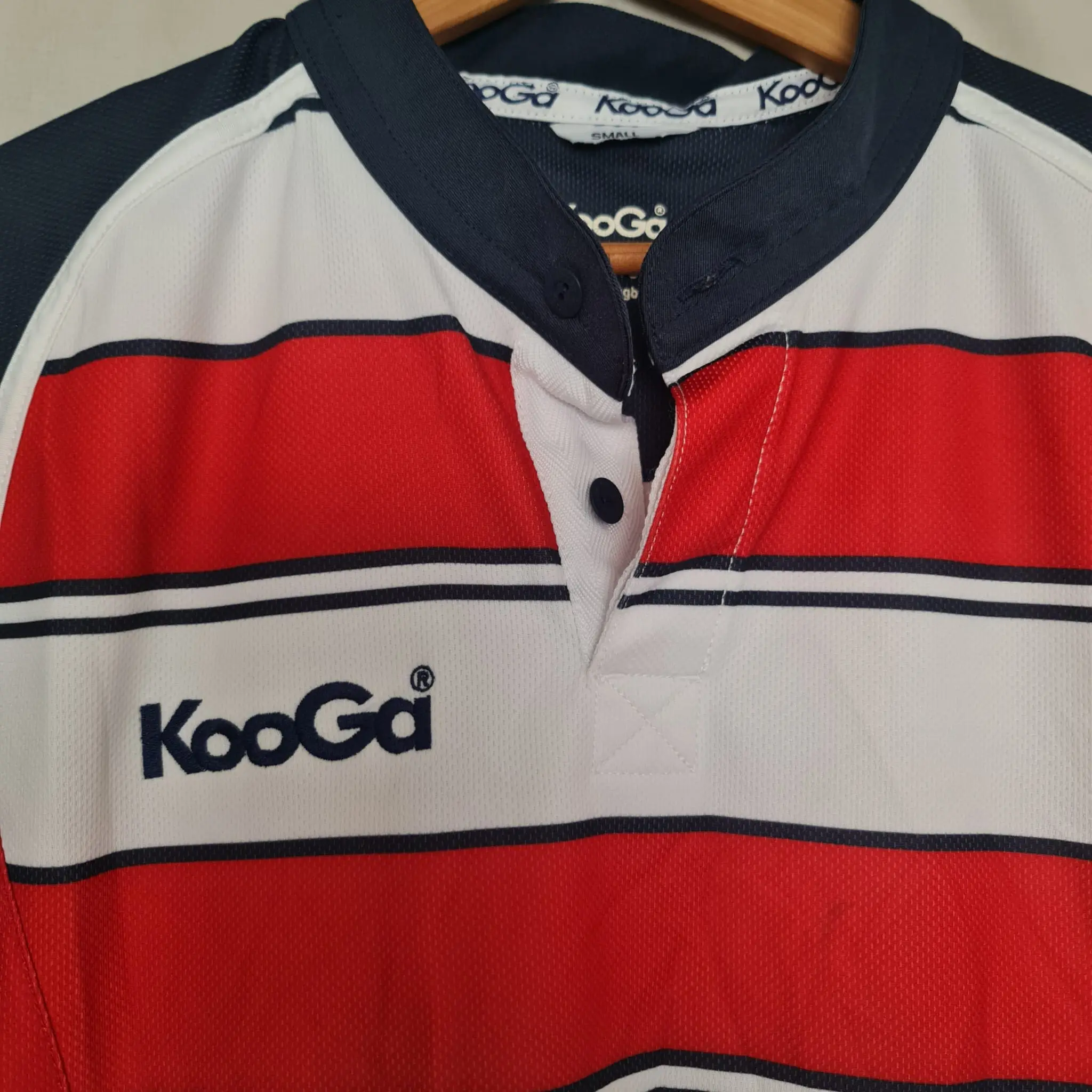 Kooga Mens Rugby Shirt Red White Navy Short Sleeve Size S - Image 3